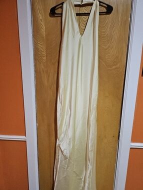 Light Yellow V-Neck Halter Maxi Dress